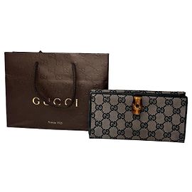 Cartera larga vintage de monograma Gucci en bambú negra y marrón Negro