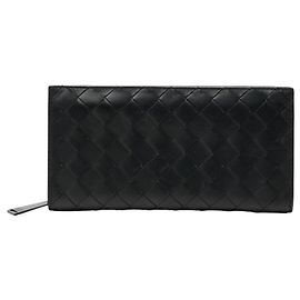 Bottega Veneta Intrecciato Round Zip Long Wallet Black