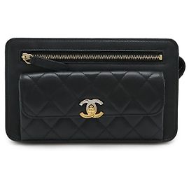Chanel Matelassé Lammleder Clutch Tasche Schwarz
