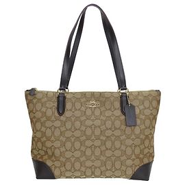Coach Signature canvas Leather Tote Bag Brown Beige