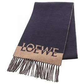 Sciarpa con logo LOEWE, in lana e cashmere, per uomini e donne, blu navy e marrone. Marrone