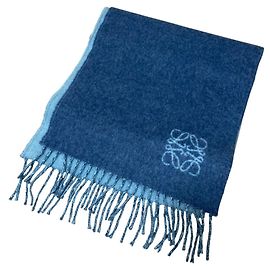 Sciarpa in lana angora double face con frange LOEWE, Blu x Azzurro Chiaro, Donna Blu