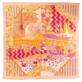 Bulgari Bufanda BVLGARI, Rosa Beige/Naranja, % Seda, Gran Chal, Mujer Castaño