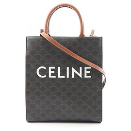Céline Celine Small Vertical Cabas Triomphe Tote Bag, Coated Canvas and Leather, Women's, Black Brown, Black