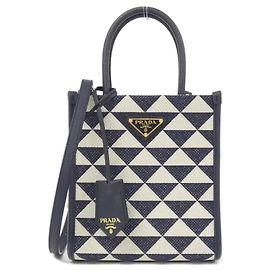 Prada Woven Fabric Blue Handbags Blue