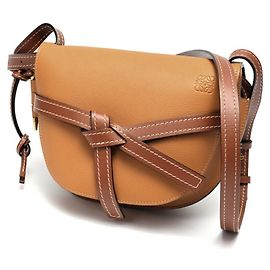 LOEWE Bolsa Gate Pequena Ombro .. Couro de Bezerro Macio Grão Claro (Marrom) Marrom