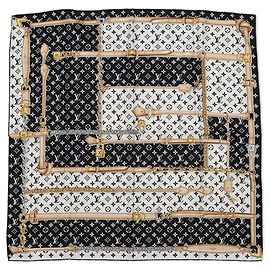 Bufanda de seda Carré Monogram Confidential LOUIS VUITTON Negra Negro
