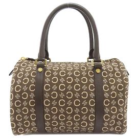 Céline Celine Mini Boston Tasche, C Macadam Canvas, Damen, CELINE Braun