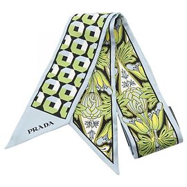 Cachecol de seda impressa para mulheres PRADA, Azul/Multicolor Azul