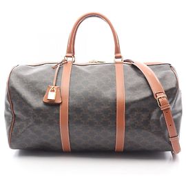 Céline Celine Triomphe Large Boston Bag, Coated Canvas and Leather, Men's Women's, Black Brown Black