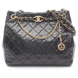 CHANEL Matelasse Tote Bag, Lambskin Leather, Women's, Black Black