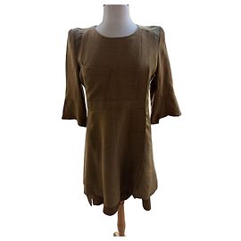 Vestido Chloé Khaki de Seda e Linho Caqui