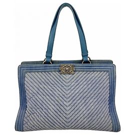 Chanel Boy Denim Blue Tote Bag Blue