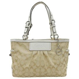 Bolsa Tote em Lona e Couro Coach Signature Marrom Bege