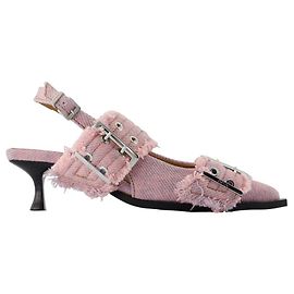 Chaussures de cour à talons kitten à franges féminines - Ganni - Synthétique - Rose Rose