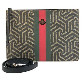Gucci GG Supreme Canvas Leder Schultertasche Braun Beige