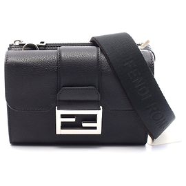 Fendi Leather Double Baguette Shoulder Bag Black