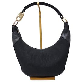 Bolsa hobo de denim com detalhes em couro vintage Gucci preta Preto