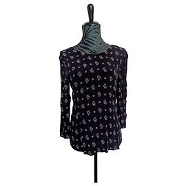 Claudie Pierlot Langarm-Top mit Logo- und Sternenprint Größe 36 Pink Marineblau