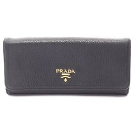 Prada VIT DAINO Leather Long Wallet Black