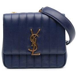Saint Laurent Medium Lammleder Monogram Vicky Kette Tasche Blau