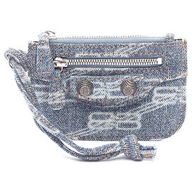 Balenciaga Denim LE CAGOLE Coin Case Blue