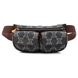 Céline Celine Macadam Denim Double Pocket Belt Bag Blue