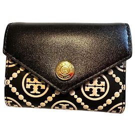 Tory Burch Monogram Contrast Embossed Small Envelope Wallet Black Cream