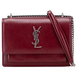 Saint Laurent Calfskin Monogram Sunset Chain Wallet Red