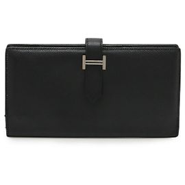 Hermès Béarn Soufflet Long Wallet Leather Wallet Black