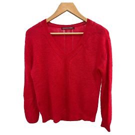 Comptoir Des Cotonniers Roter Mohair Pullover mit V Ausschnitt Rot