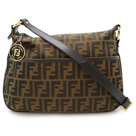 Bolsa de ombro de lona de nylon Zucca em couro Fendi Marrom
