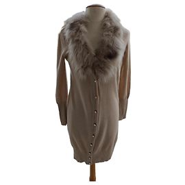 Blumarine lange Weste mit Fuchsfellkragen beige Beige