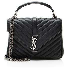 Bolsa de ombro média Monogram College em couro de bezerro matelassé Saint Laurent Preto