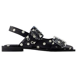 Bailarinas Femininas Fivela Pelinova - Ganni - Couro - Preto Preto