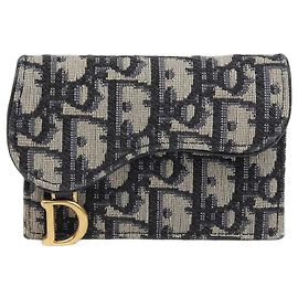 Dior Saddle Flap Card Wallet Blue