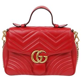 Gucci GG Marmont Small Top Handle Tote Shoulder Bag Red