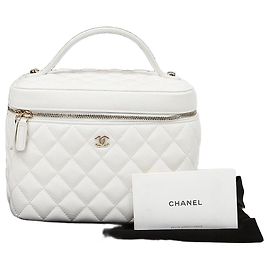 Chanel Caviar Vanity Top Handle Pouch Tote Bag White