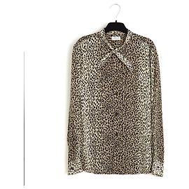 Saint Laurent 2013 Top Leopard Silk Crepe Blouse FR42 Slimane UK14 US10 YSL Leopard print