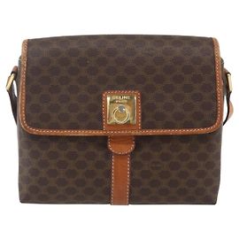 Céline Celine Vintage Macadam Lona e Couro Marrom