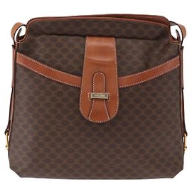 Céline Celine Vintage Macadam Lona e Couro Marrom