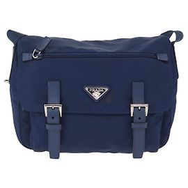 Prada Double Buckle Flap Messenger Bag Tessuto Large Navy blue