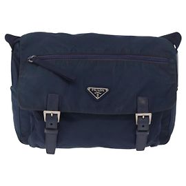 Prada Double Buckle Flap Messenger Bag Re-Nylon Medium Navy blue