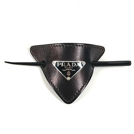Fermaglio per capelli Kanzashi in pelle nera Prada Nero