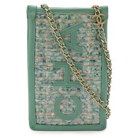 Bolsa de ombro em tweed Chanel em azul-esverdeado Multicor Outro Laranja