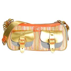 Borsa a spalla a righe multicolore Y2K di Dolce & Gabbana con tracolla in pelle dorata e catena Multicolore