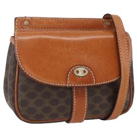 Céline CELINE Macadam Canvas Shoulder Bag PVC Leather Brown Gold Auth 164793 Brown Golden