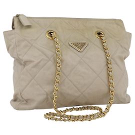 PRADA Borsa a Spalla con Catena Nylon Avorio Oro Auth 164262 D'oro Crudo