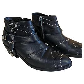 Anine Bing Black studded leather ankle boots Black