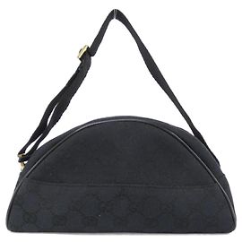 Gucci 90781 Handbag Black GG Canvas Gold Hardware Black